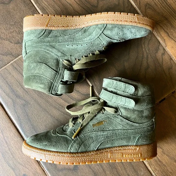 Women’s size 7 Olive suede high top Puma sneaker - Picture 5 of 6